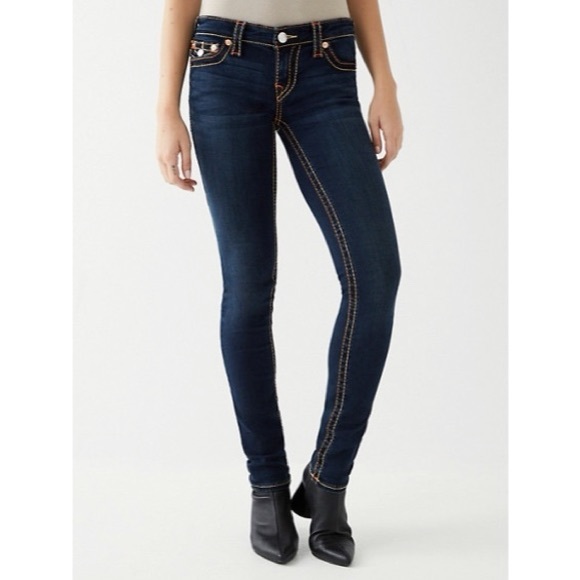 True Religion Dark Wash Low Rise Skinny Jeans 24 - Picture 3 of 9